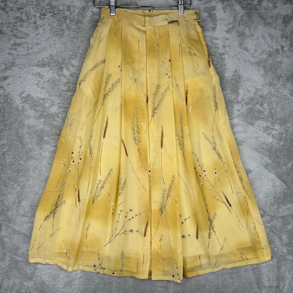 Vtg Geiger Skirt Womens 34 (24 Waist) Pleated Wheat Floral Design Wool Austria